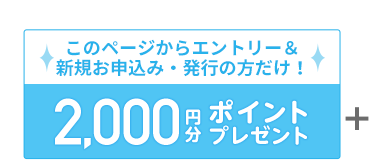 このページからエントリー＆お申込み・発行の方だけ！2,000円分ポイントプレゼント